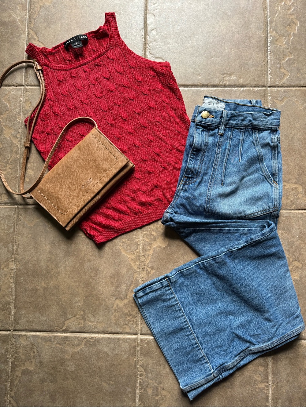 Ralph Lauren Women’s 100% Silk Red Cable Knit Crewneck Sleeveless Sweater